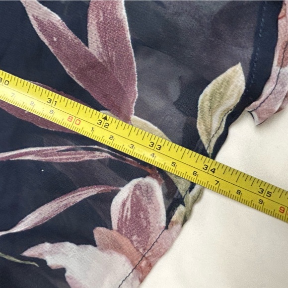 Windsor Navy Blue Floral Chiffon Long Sleeve Skater Flowy Dress M Medium - Picture 7 of 12